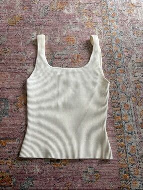 Babaton Cream Ribbed Square-Neck Tank
